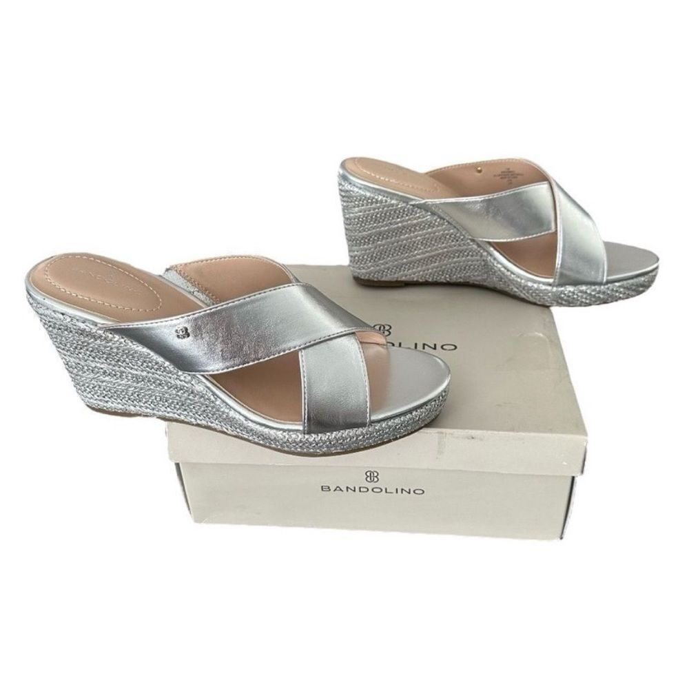 Bandolino Kammie 3 Silver Metallic Espadrille Wedge Sandals Size 11 NWB - Picture 6 of 13